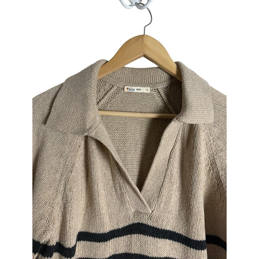 Marine Layer Relaxed Polo Striped Collared Long Sleeve Wool Sweater Size Small - Picture 8 of 13